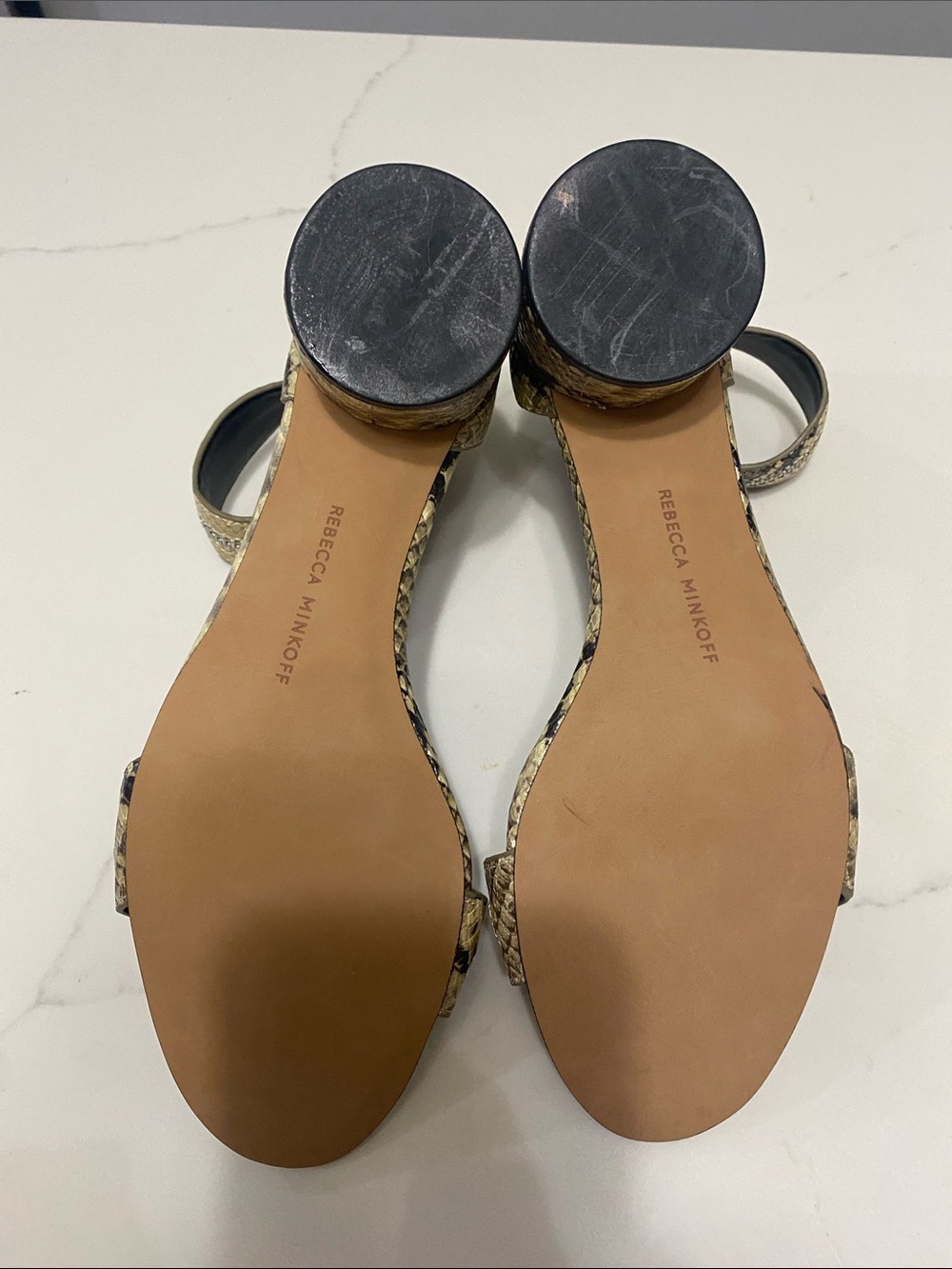 Rebecca Minkoff Snake-Print Ankle Strap Block Heels Womans Size 7 - Picture 5 of 5
